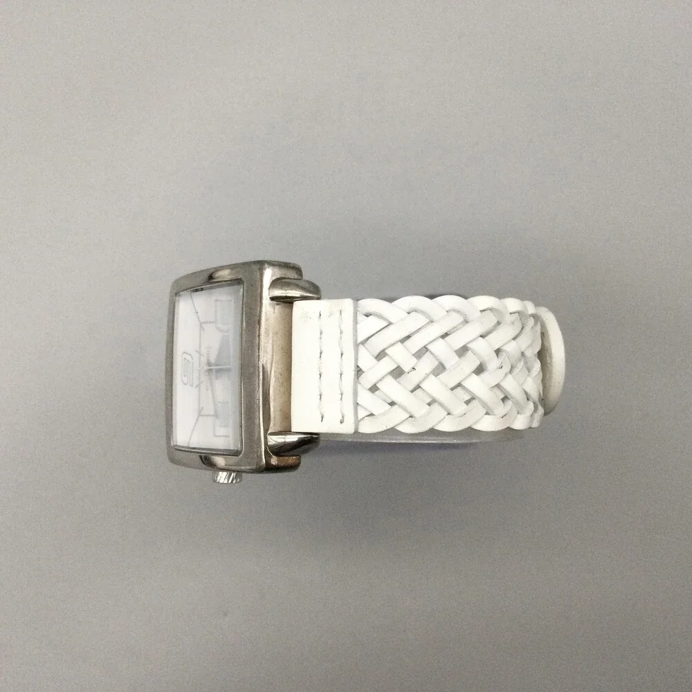 Ecclissi Womens Watch 30mm Sterling Silver White Leather Band 23285 New Battery